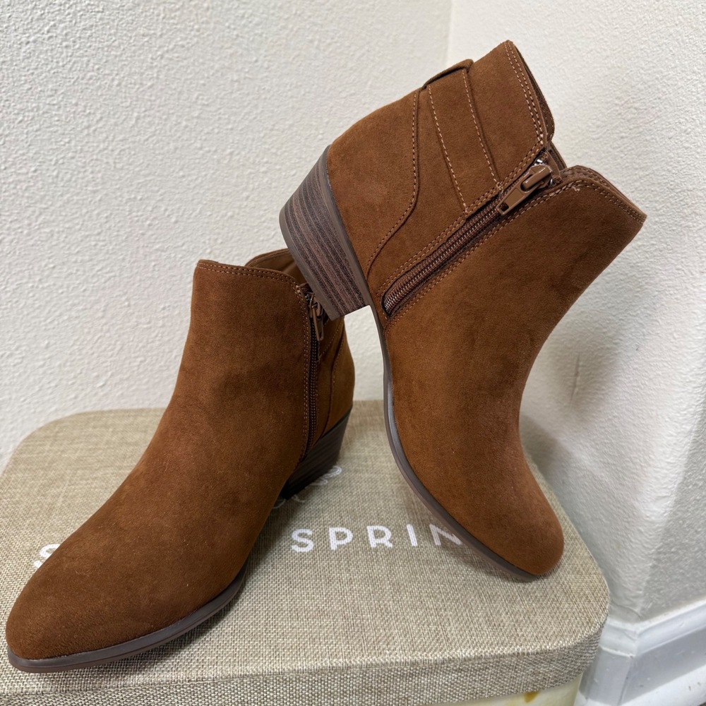 Esprit Toodalo Womens Cognac Brown Faux Suede Ankle Boots Buckle Size 7.5M